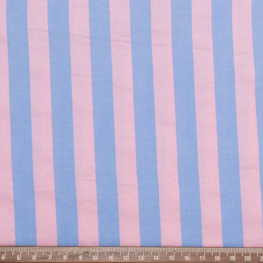 POPELÍN ESTAMPADO RAYAS PASTEL AZUL - ROSA MEDIO