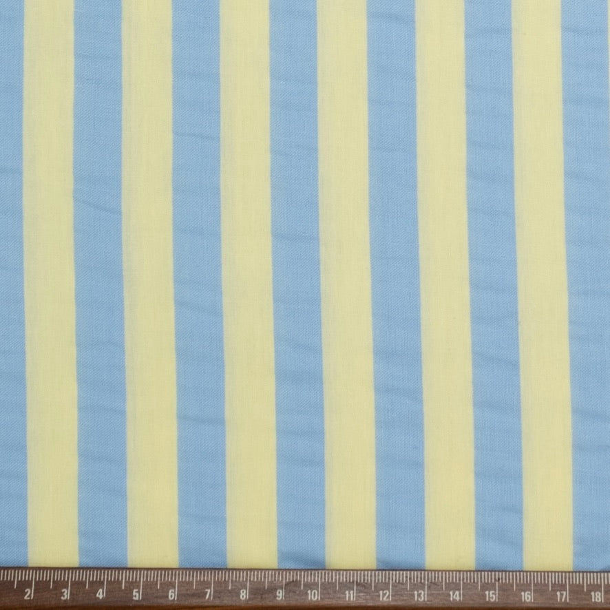 POPELÍN ESTAMPADO RAYAS PASTEL AMARILLO - AZUL