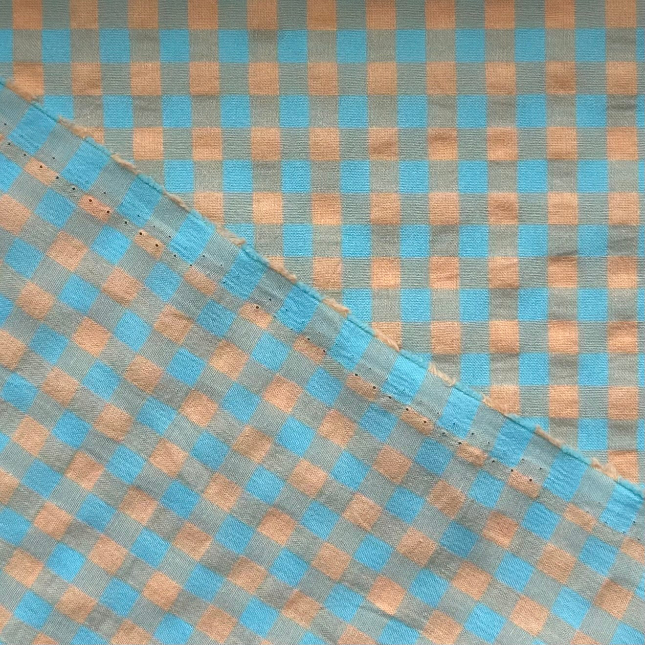 VICHY SEERSUCKER AZUL SUAVE - NARANJA