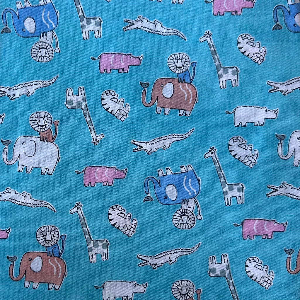 Popeline imprimée numérique pour enfants, motif zoo bleu