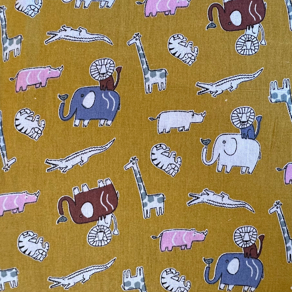 TISSU EN POPLIN IMPRIMÉ NUMÉRIQUE POUR ENFANTS, MOTIFS ZOO JAUNE