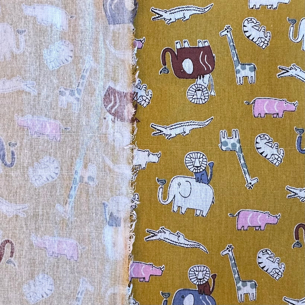 TISSU EN POPLIN IMPRIMÉ NUMÉRIQUE POUR ENFANTS, MOTIFS ZOO JAUNE