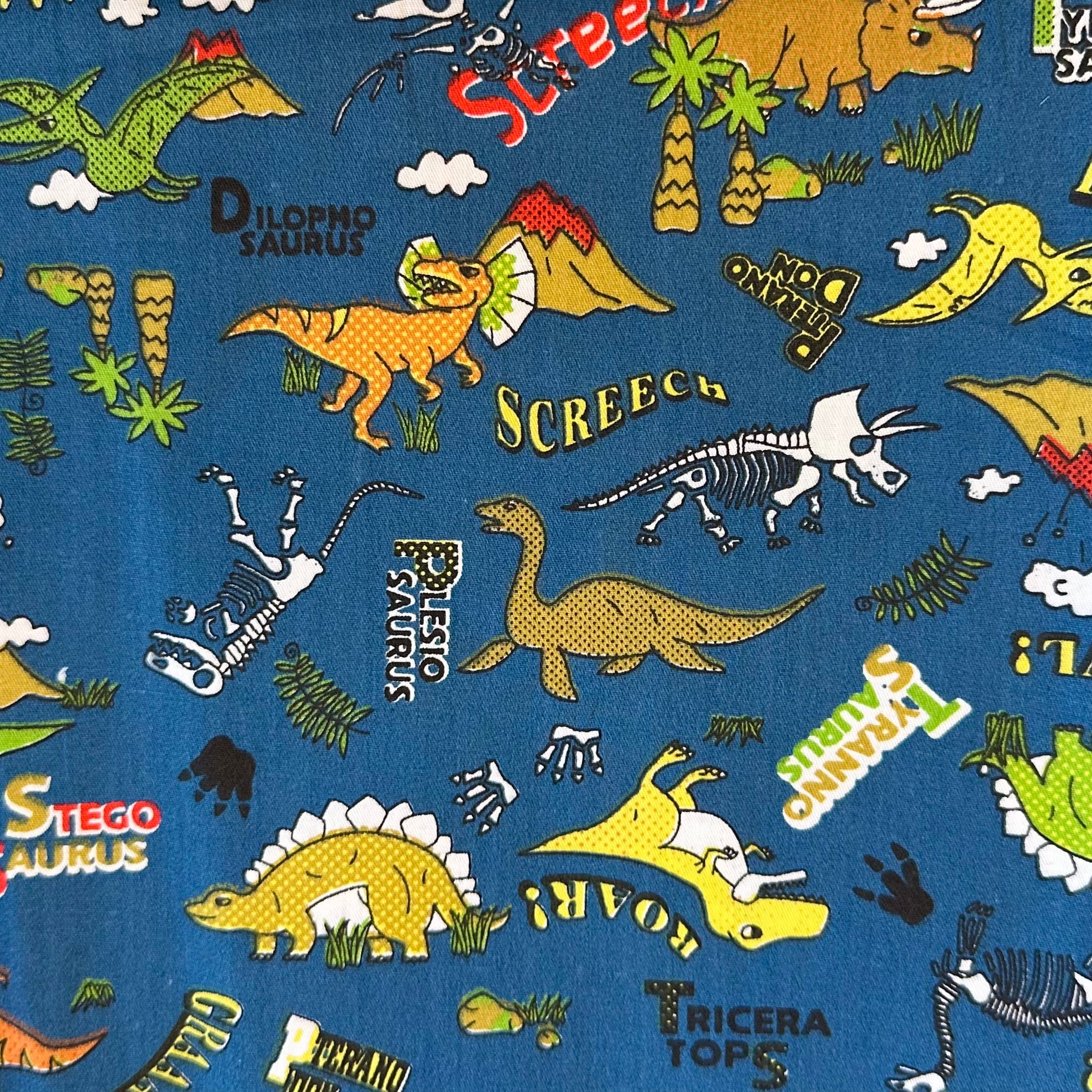 POPELÍN ESTAMPADO INFANTIL DIGITAL REALISTIC DINOSAURIOS AZUL OSCURO