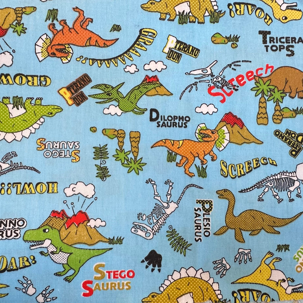 Popeline bleue à imprimé dinosaure réaliste numérique pour enfants