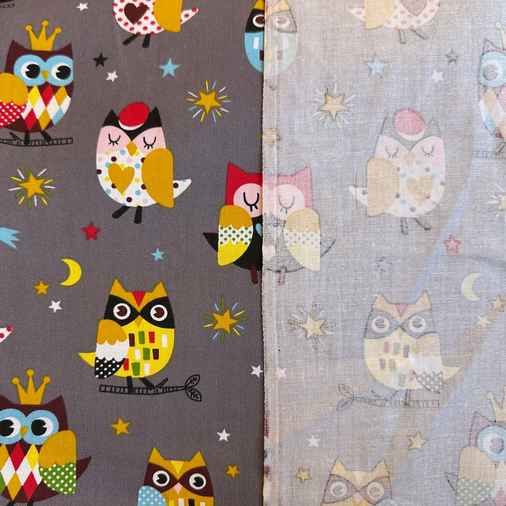 POPELÍN ESTAMPADO INFANTIL BUHOS GRIS
