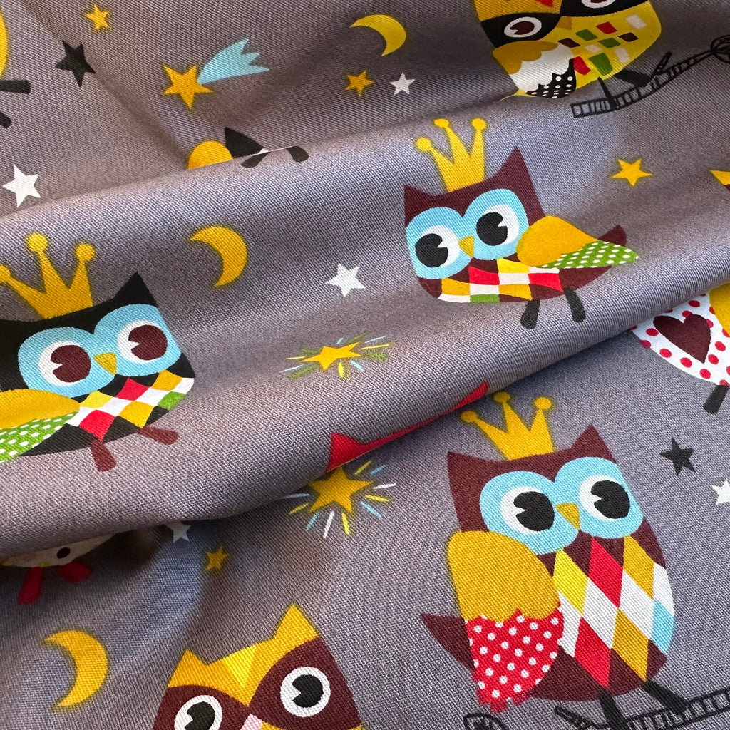 POPELÍN ESTAMPADO INFANTIL BUHOS GRIS