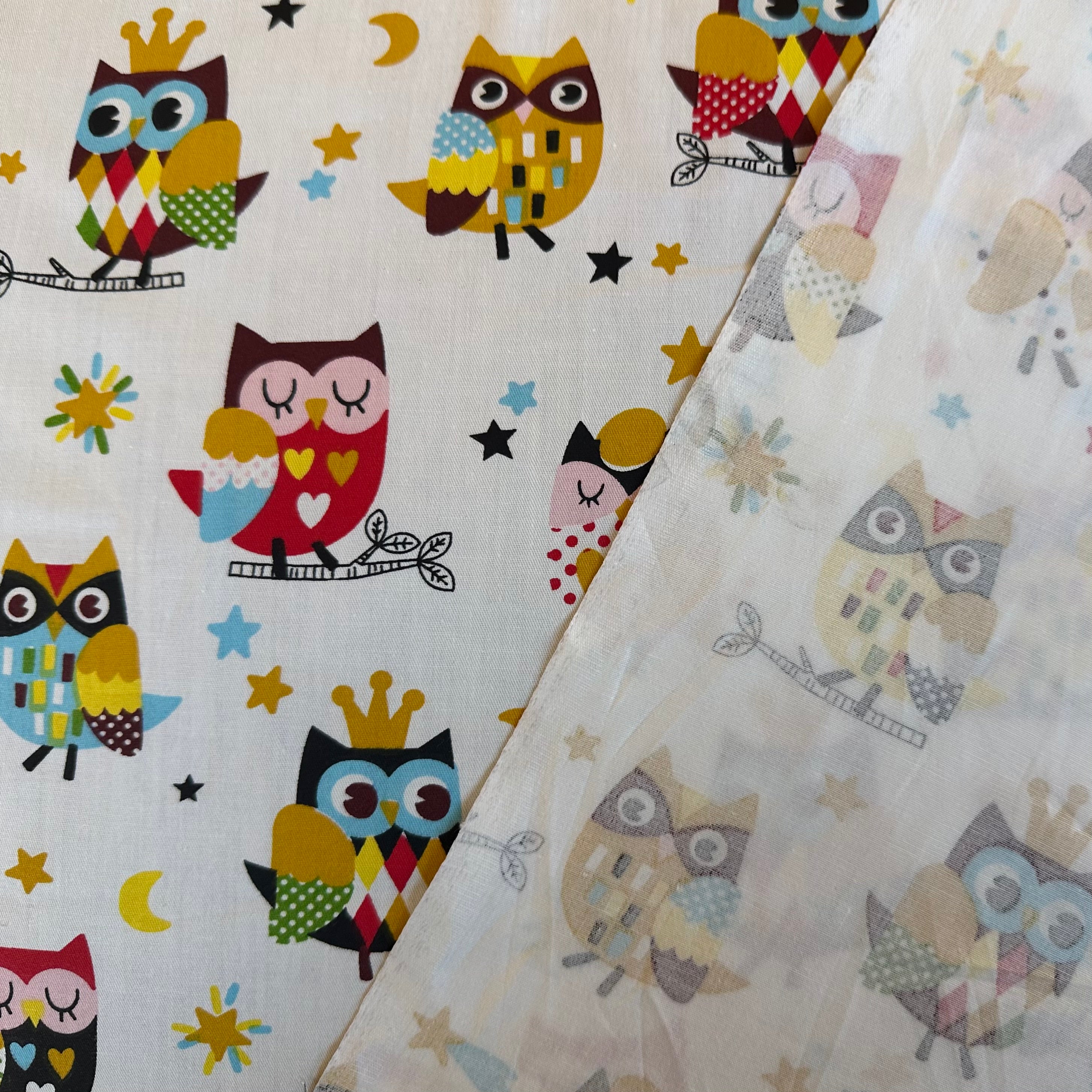 Hibou en popeline blanche imprimé numériquement pour enfants