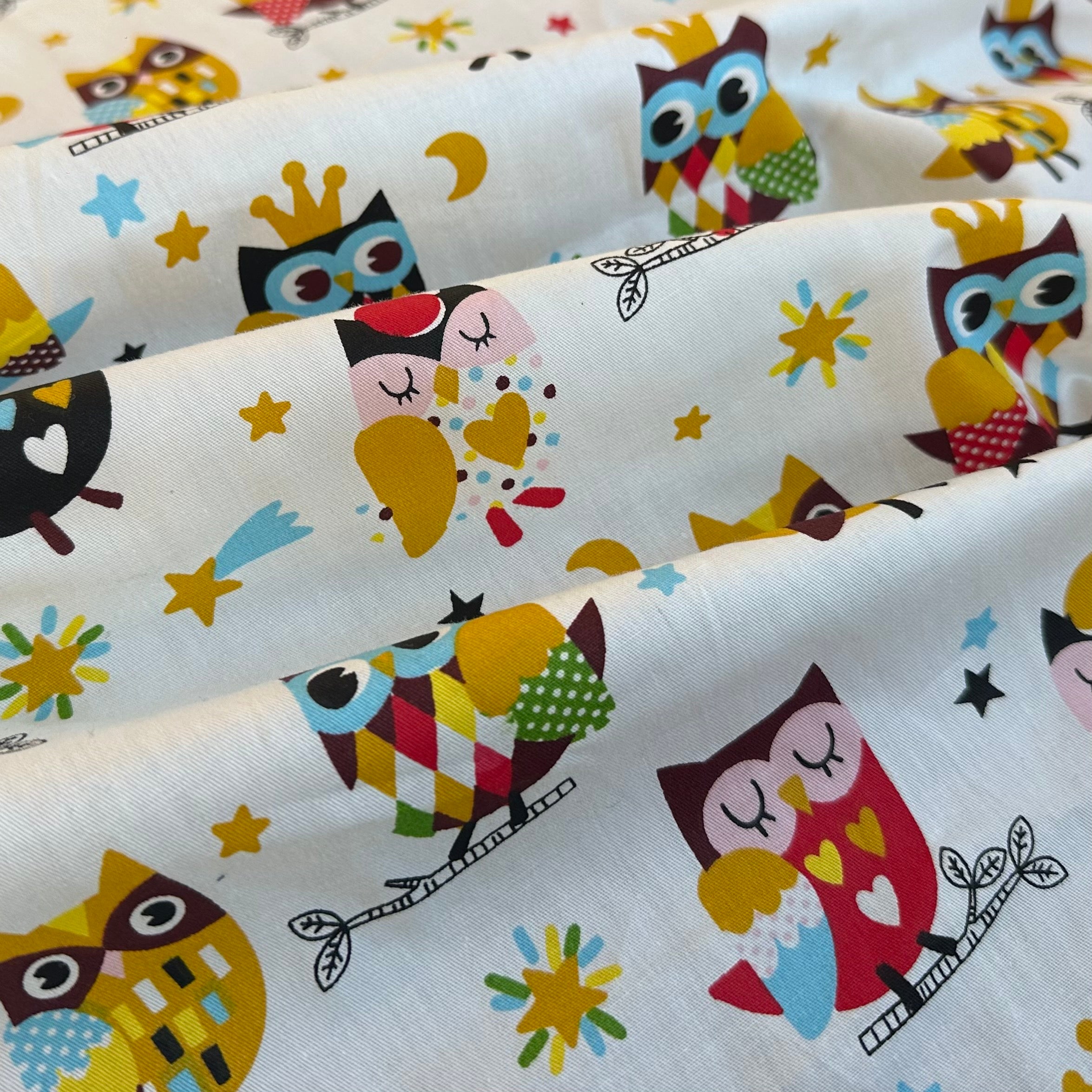 Hibou en popeline blanche imprimé numériquement pour enfants