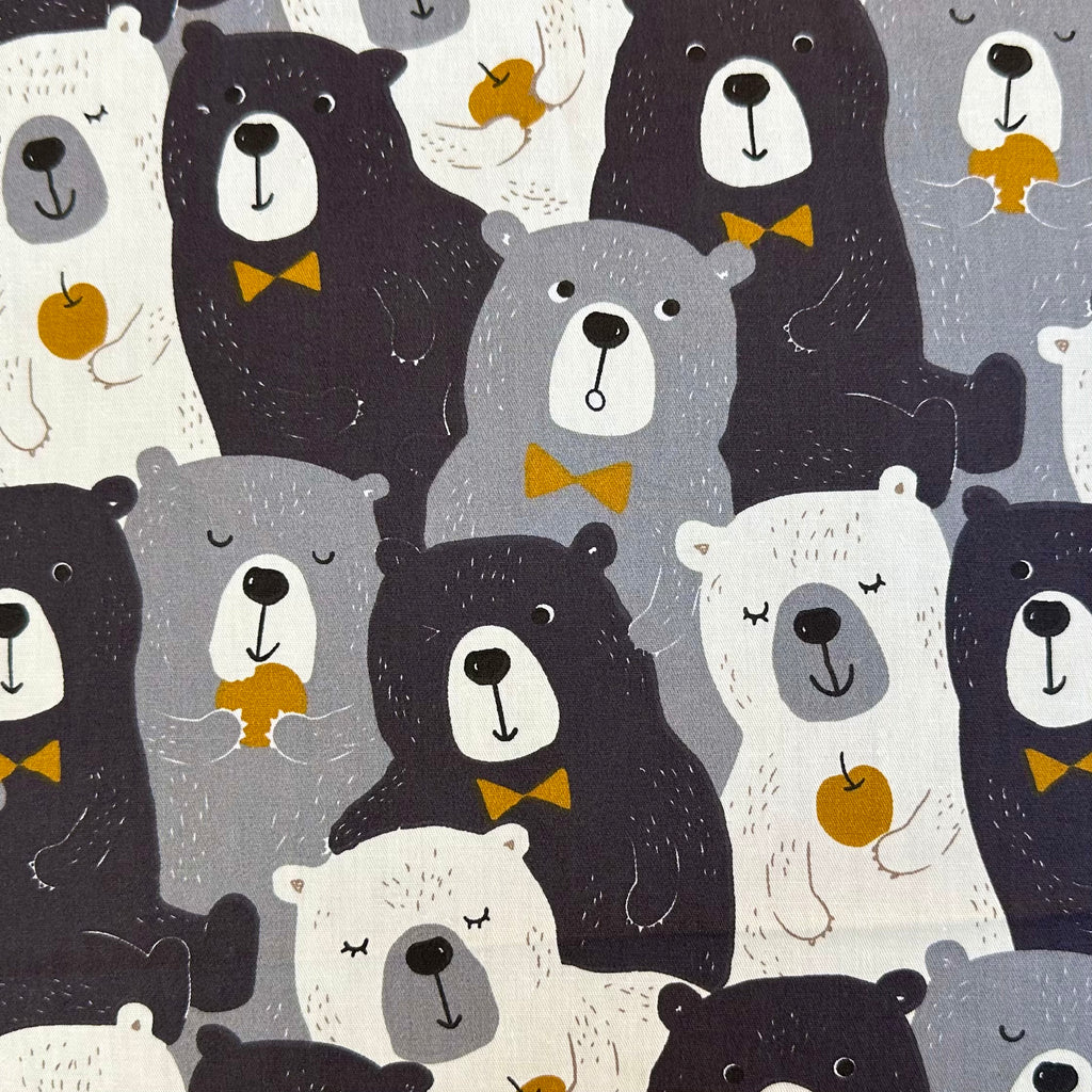 POPELÍN ESTAMPADO INFANTIL OSOS CON PAJARITA GRIS