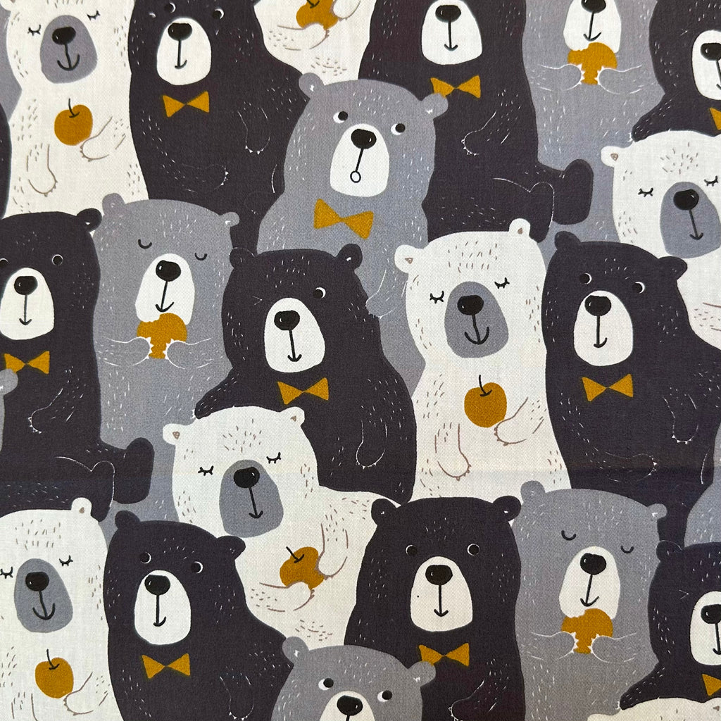 POPELÍN ESTAMPADO INFANTIL OSOS CON PAJARITA GRIS