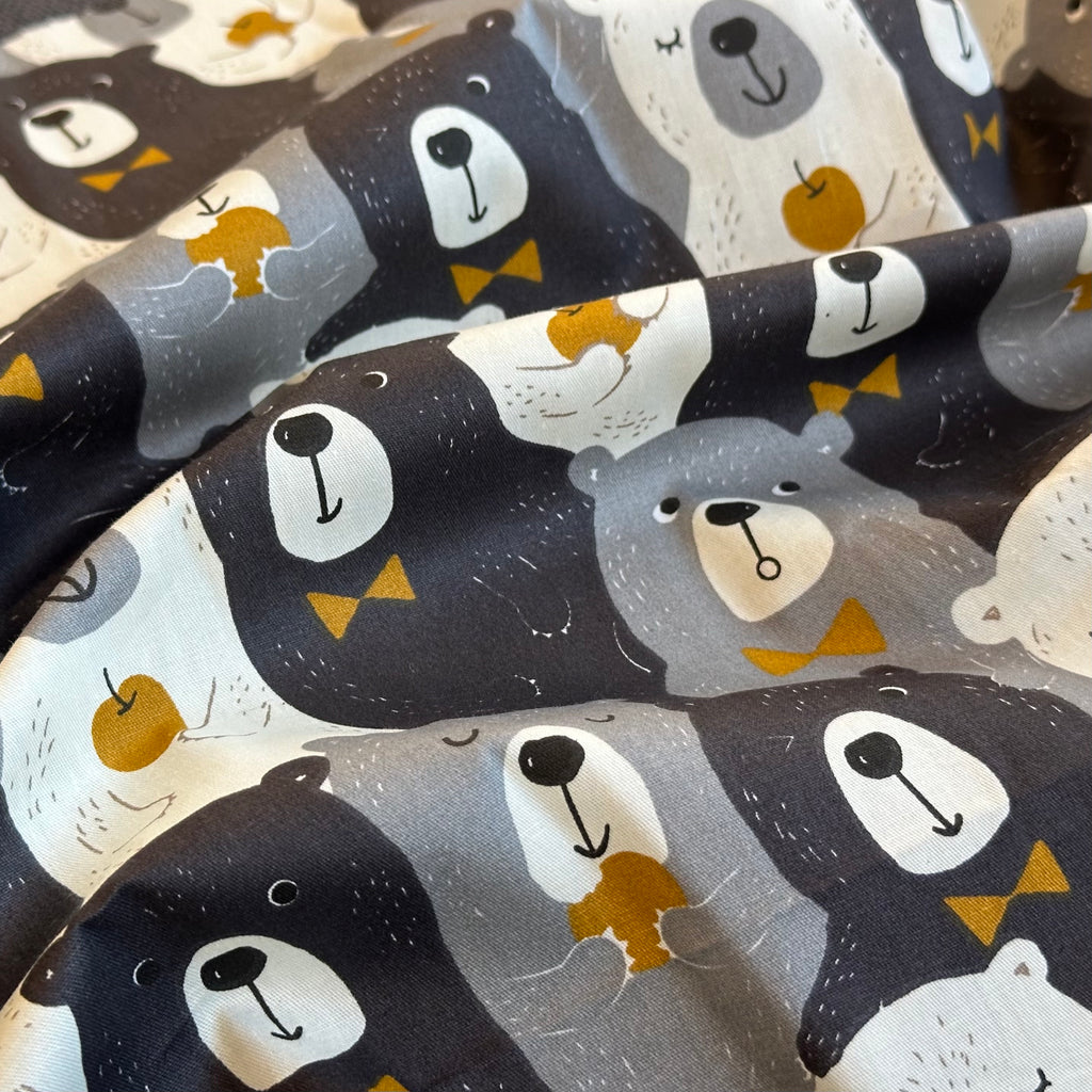 POPELÍN ESTAMPADO INFANTIL OSOS CON PAJARITA GRIS