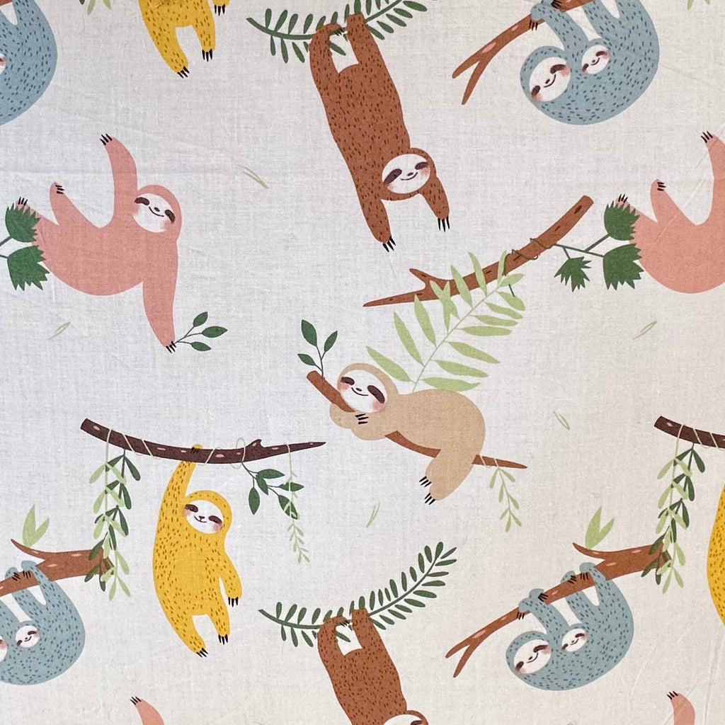 POPELÍN ESTAMPADO INFANTIL PEREZOSOS BLANCO
