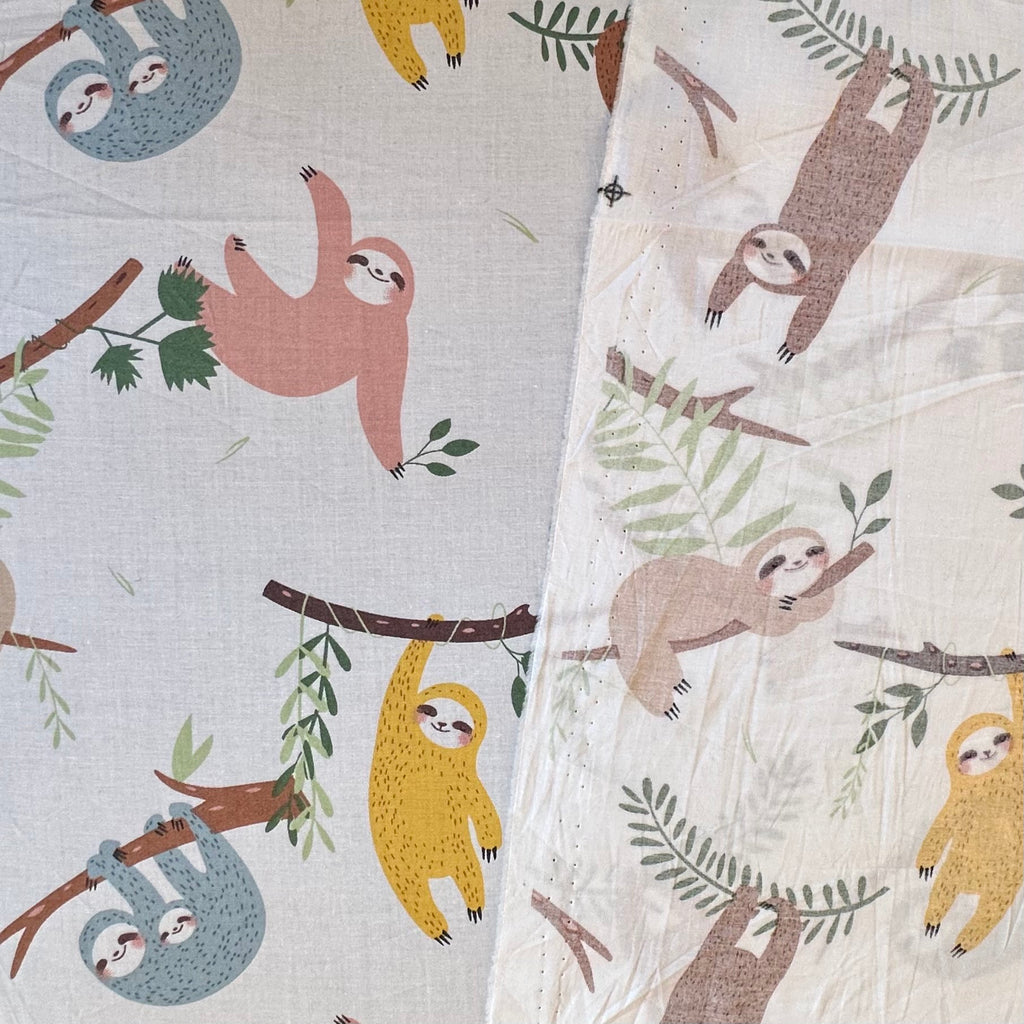 POPELÍN ESTAMPADO INFANTIL PEREZOSOS BLANCO