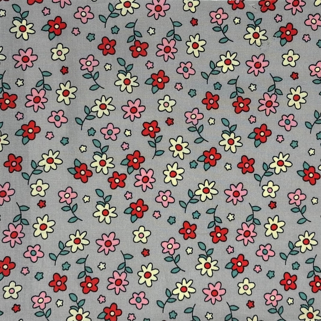 Popeline Liberty imprimée avec dessin sur fond gris
