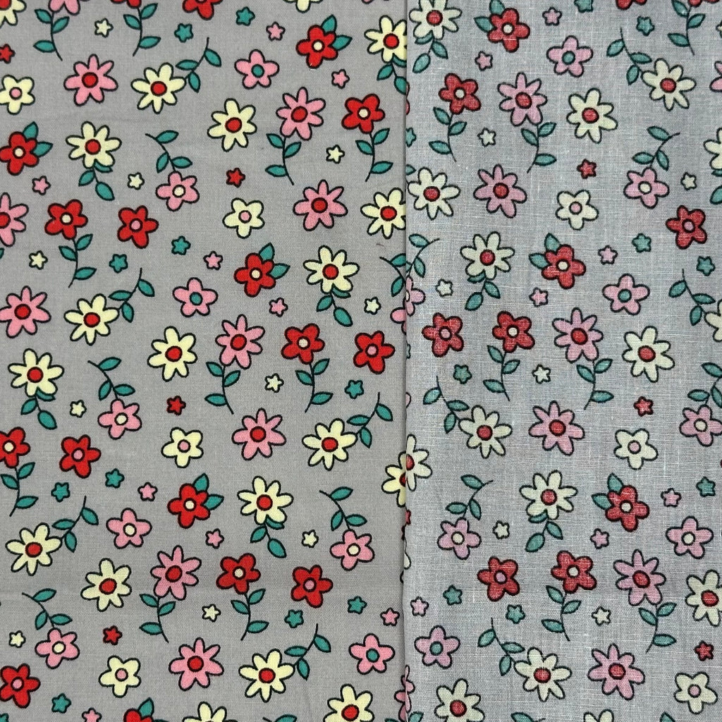 Popeline Liberty imprimée avec dessin sur fond gris