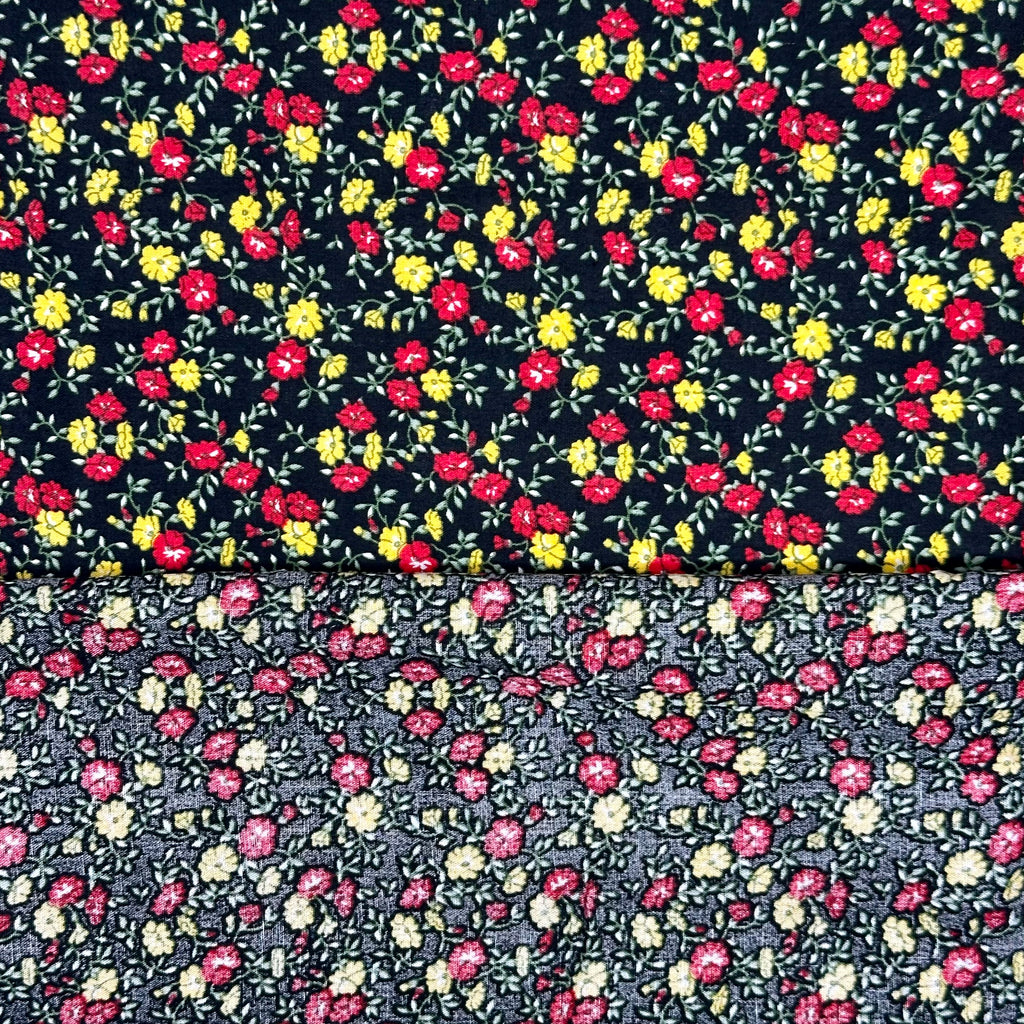 POPLINE IMPRIMÉE DE MILLE FLEURS ROUGES ET JAUNES