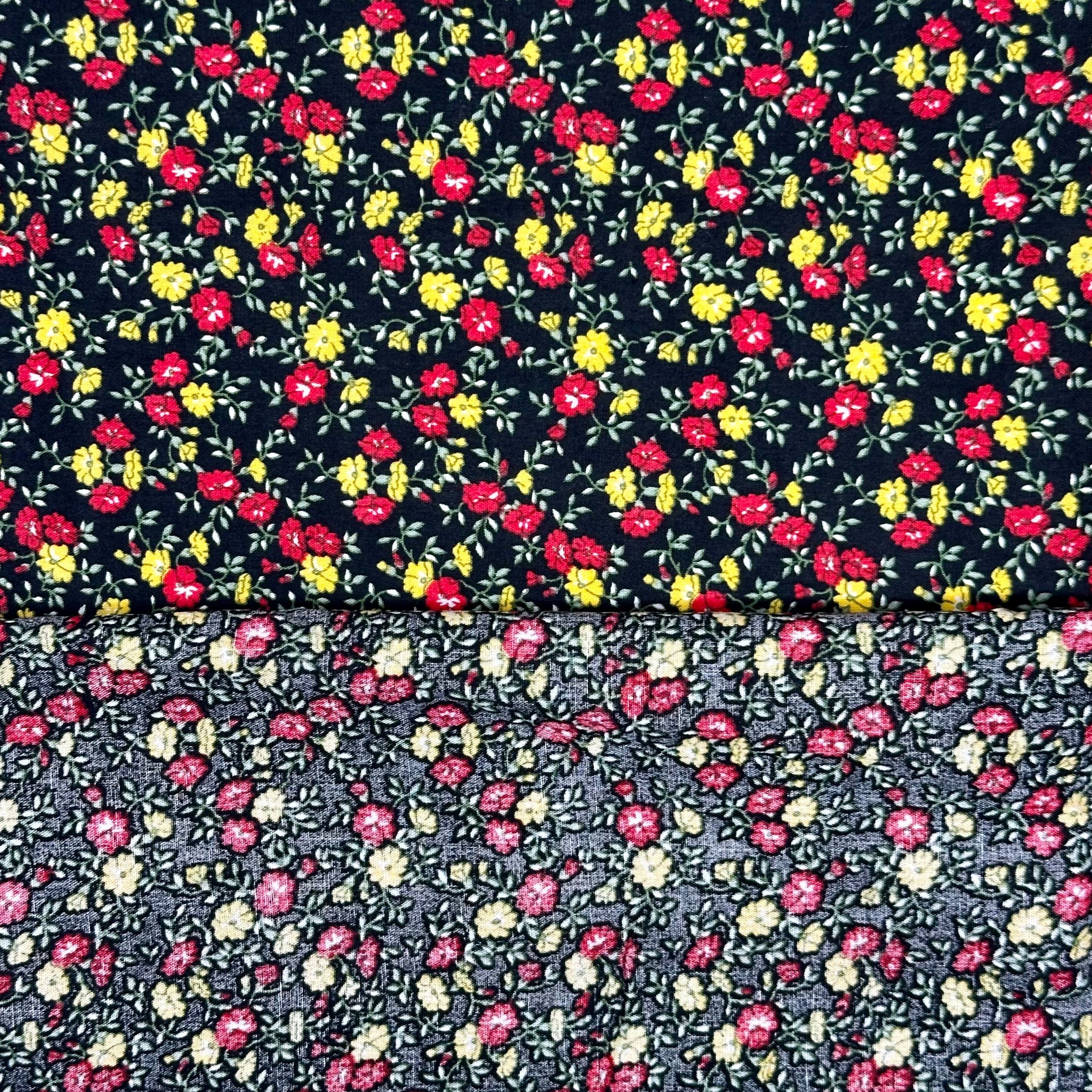 POPLINE IMPRIMÉE DE MILLE FLEURS ROUGES ET JAUNES