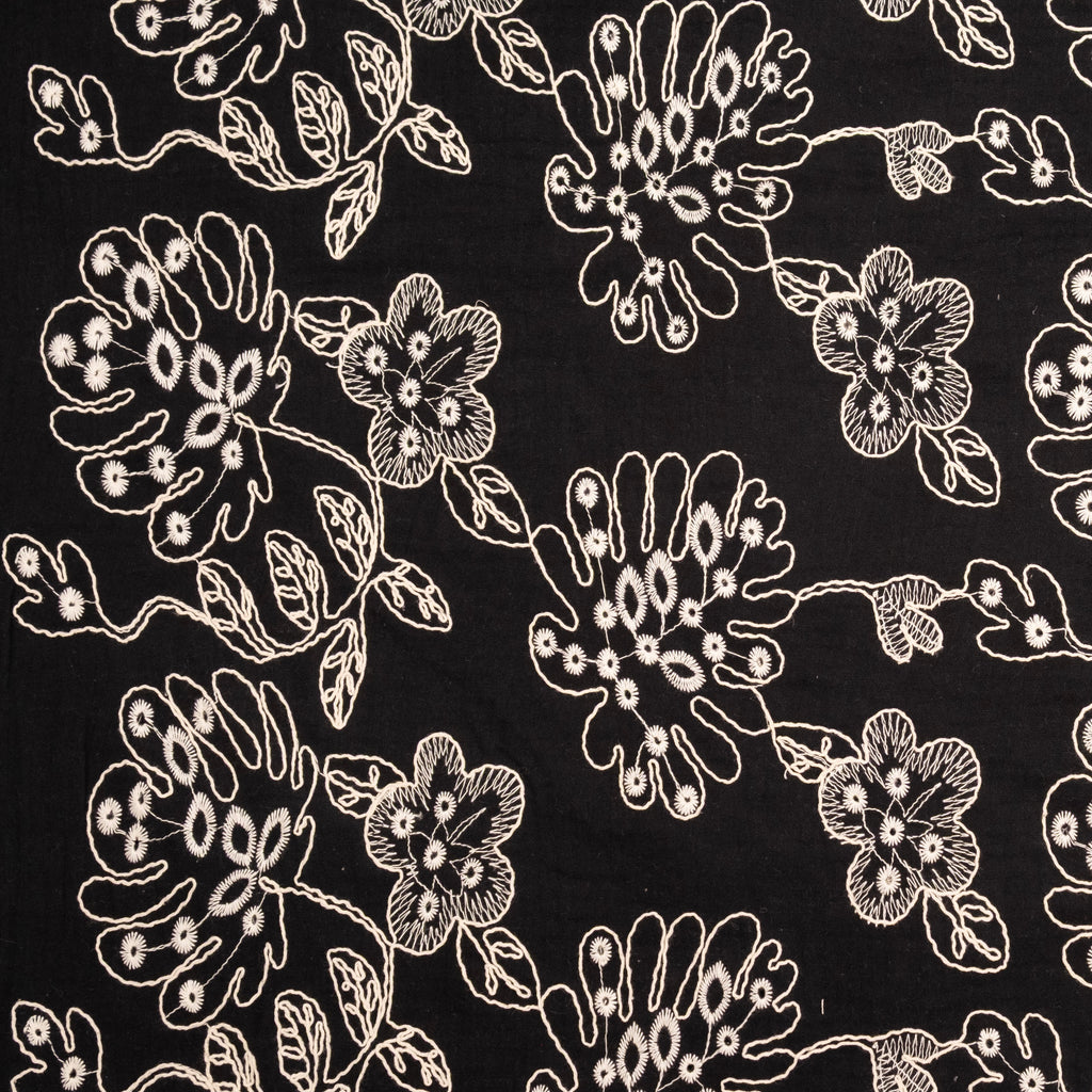 BORDADO MUSELINA ALGODÓN NEGRO FLORAL