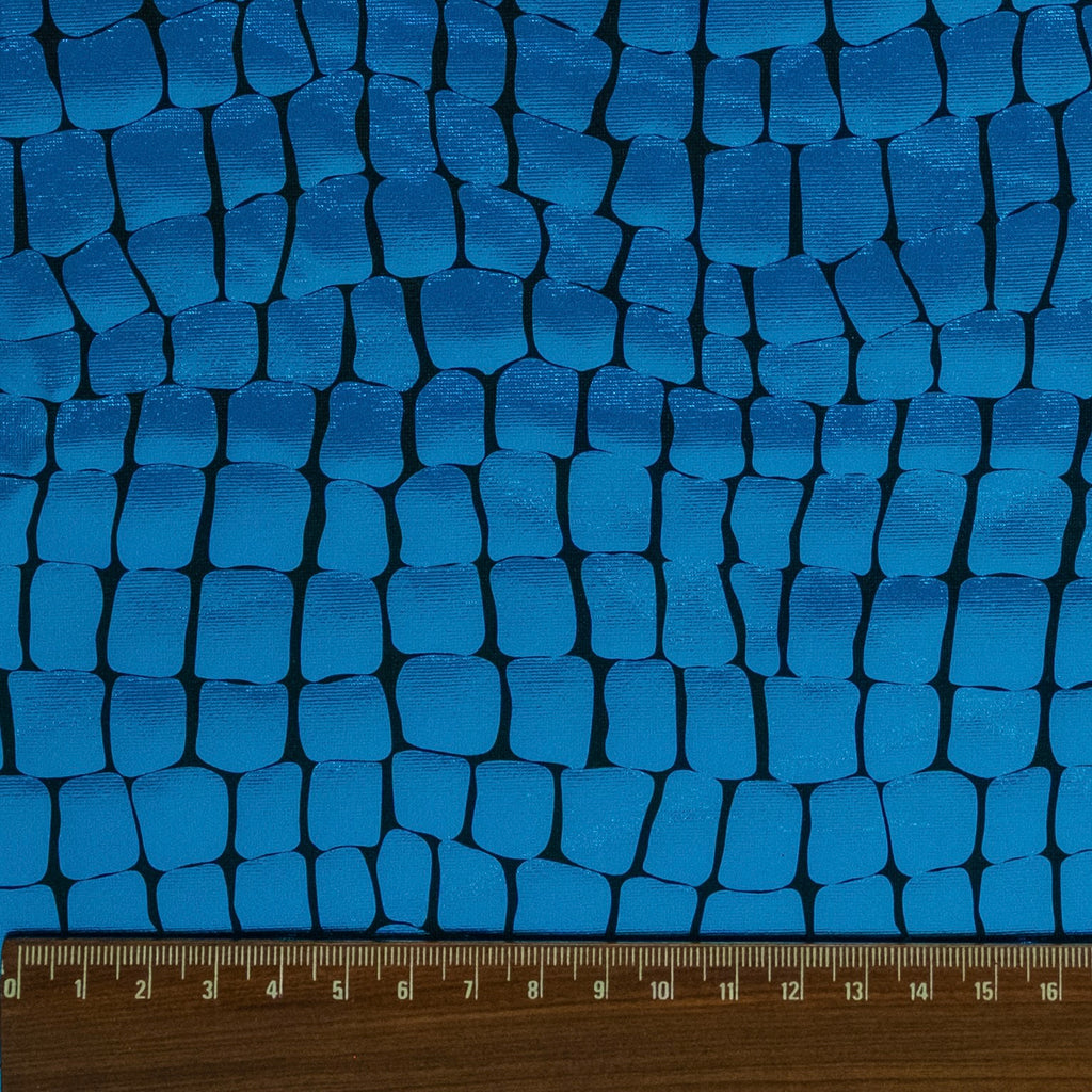 LAMINÉ MÉTALLISÉ SPANDEX CROCODILE BLEU