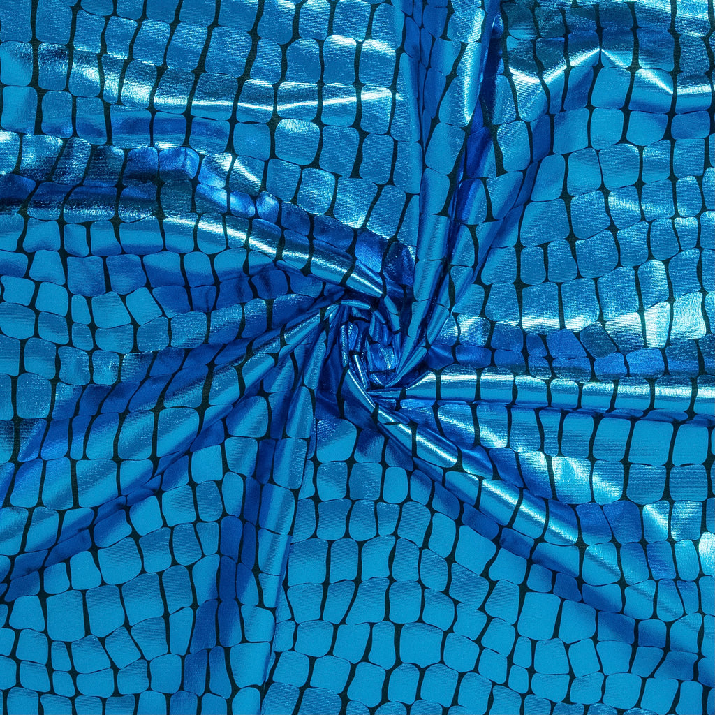 LAMINÉ MÉTALLISÉ SPANDEX CROCODILE BLEU