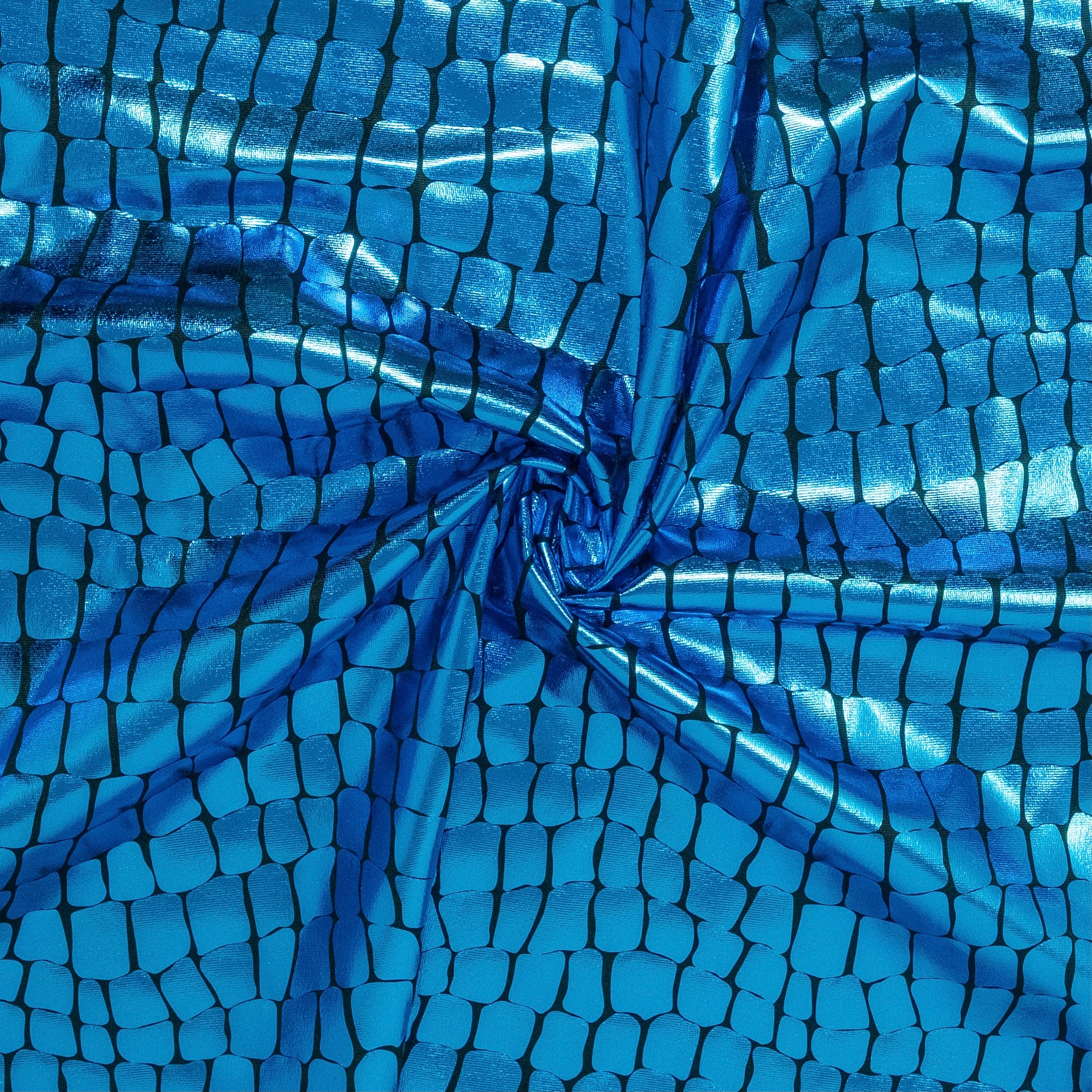LAMINÉ MÉTALLISÉ SPANDEX CROCODILE BLEU