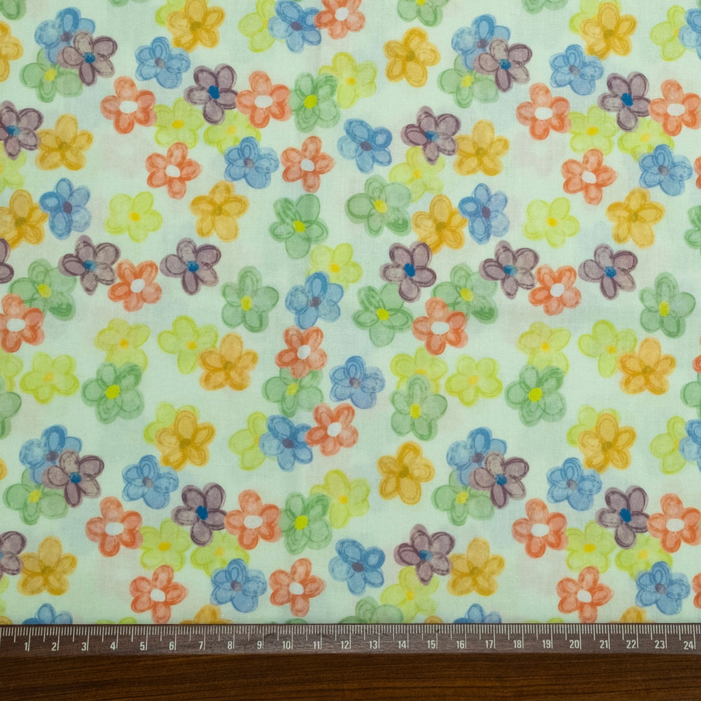 POPLIN VERT À FLEURS IMPRIMÉES LIBERTY FIELD