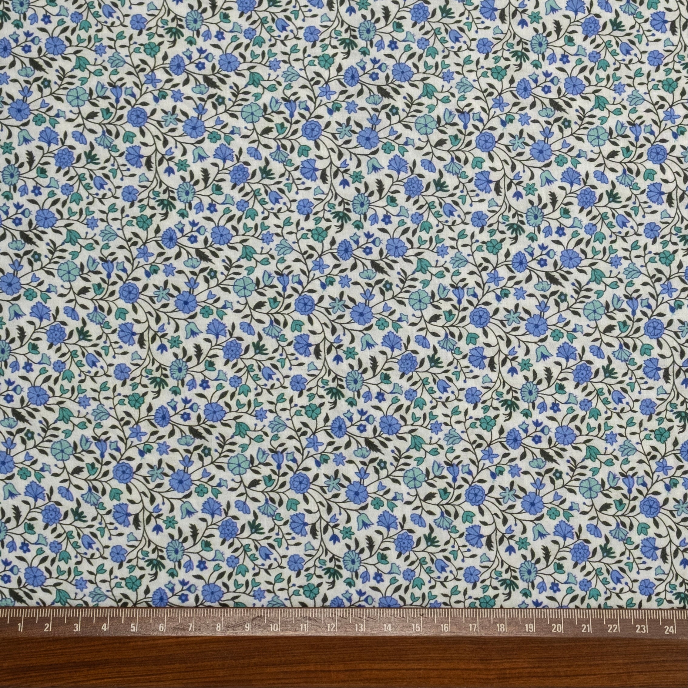 Popeline imprimée Liberty, bleu jardin provençal