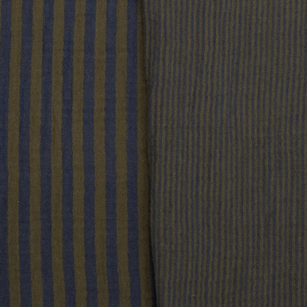 MUSELINA ESTAMPADA A RAYAS AZUL - KAKI