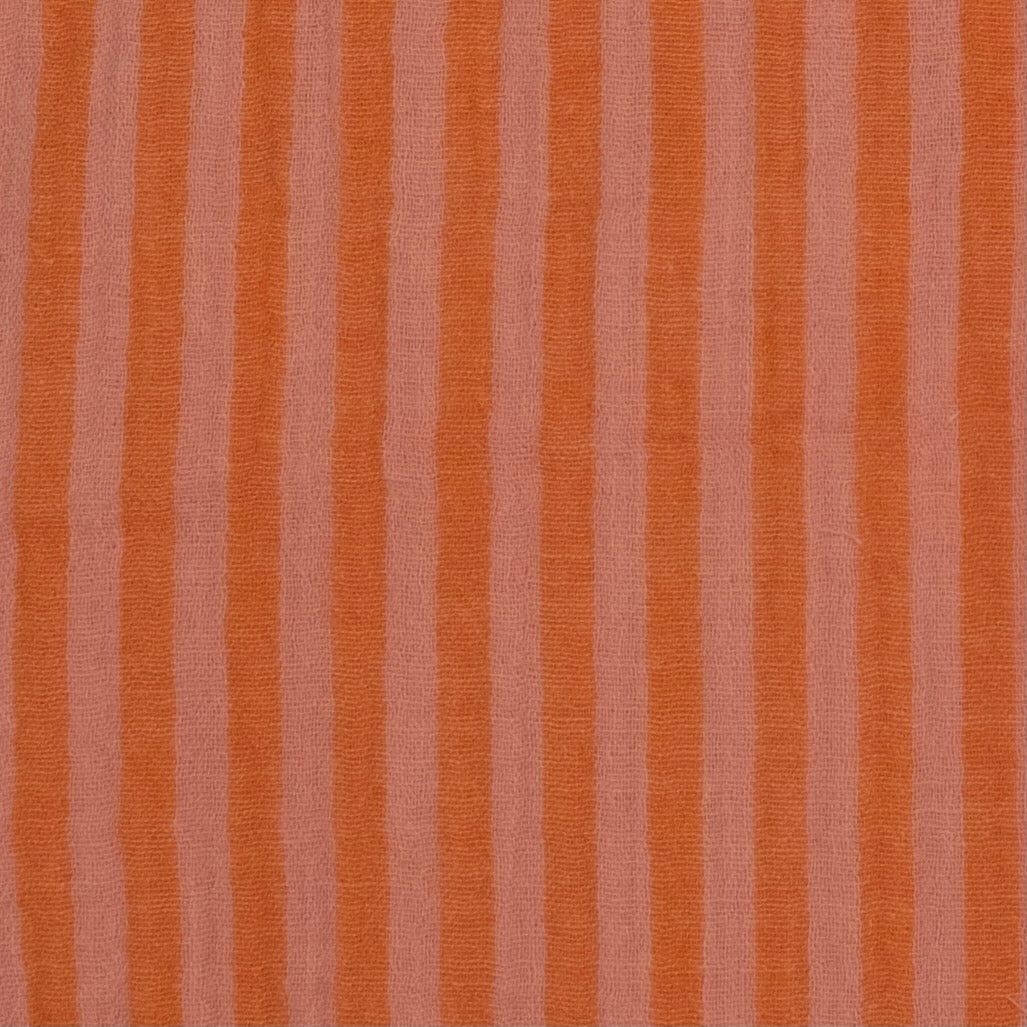 MUSELINA ESTAMPADA A RAYAS NARANJA - SALMÓN