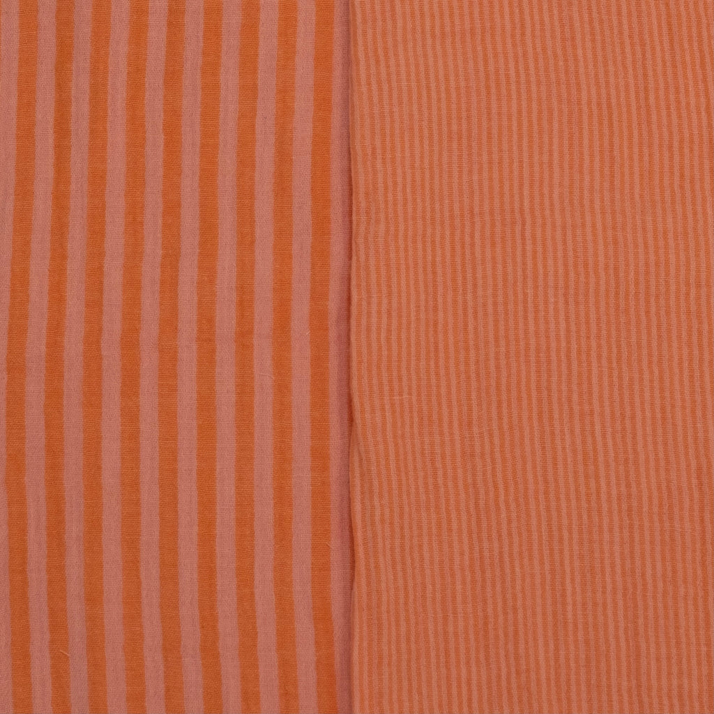 MUSELINA ESTAMPADA A RAYAS NARANJA - SALMÓN