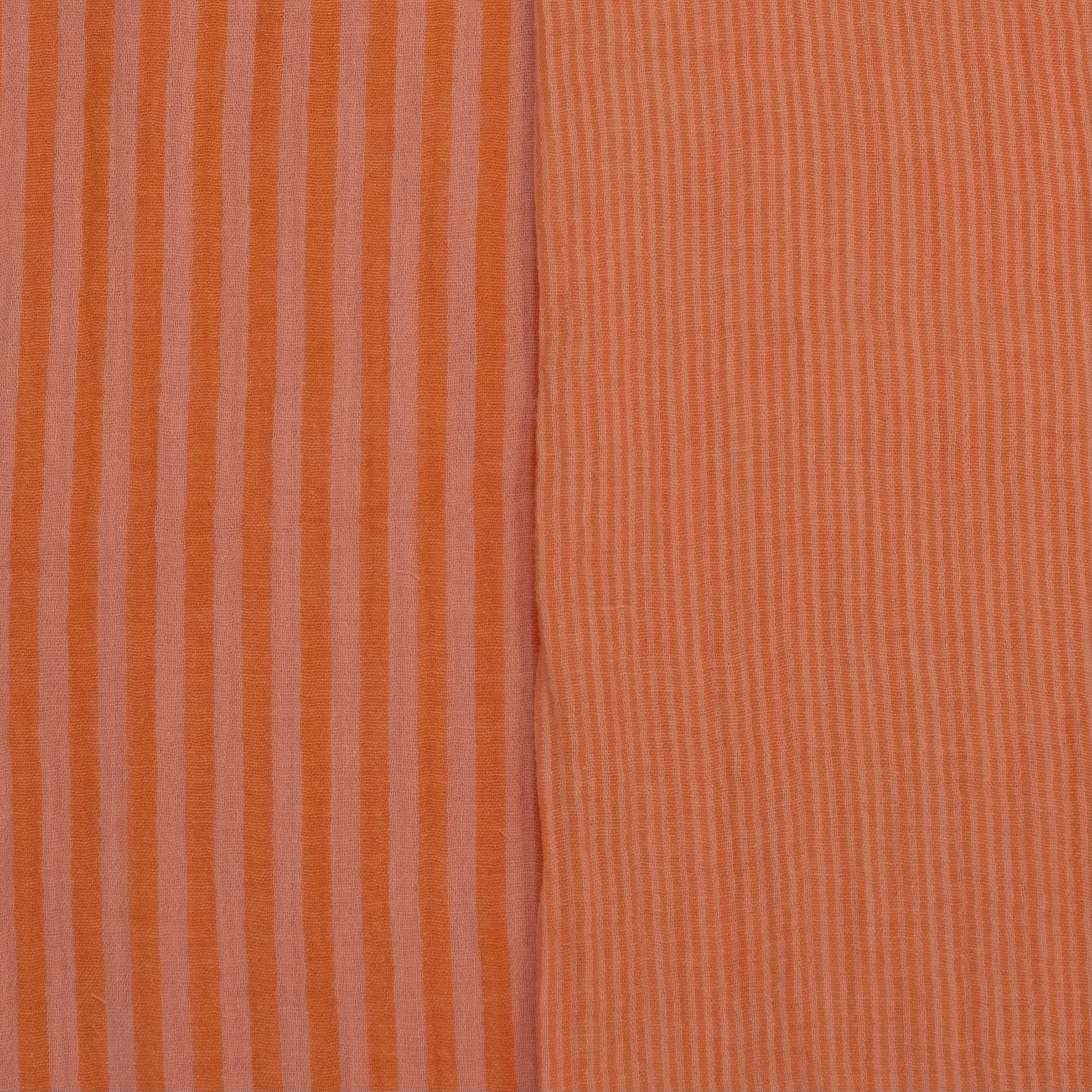 MUSELINA ESTAMPADA A RAYAS NARANJA - SALMÓN