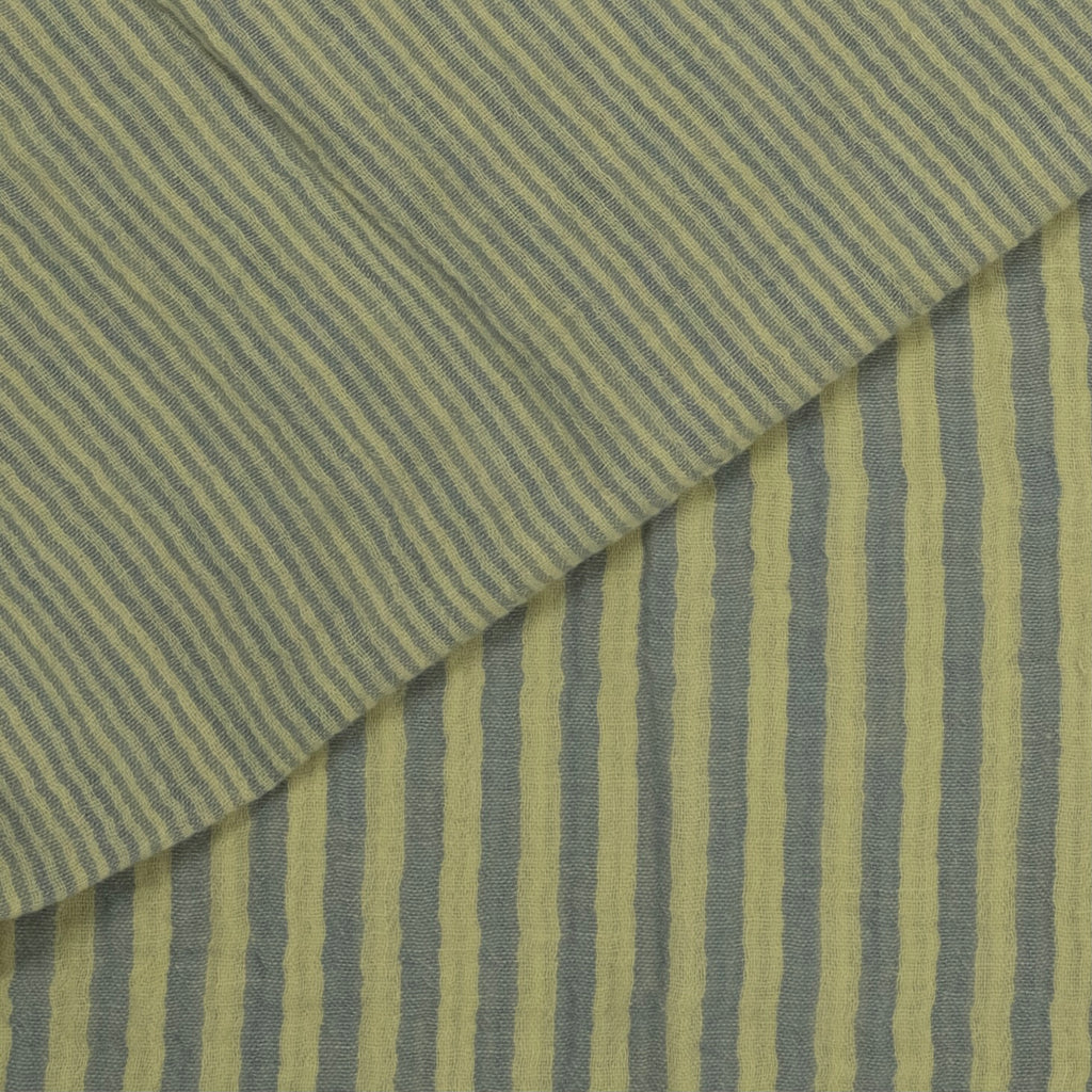 MUSELINA ESTAMPADA A RAYAS AZUL-AMARILLO