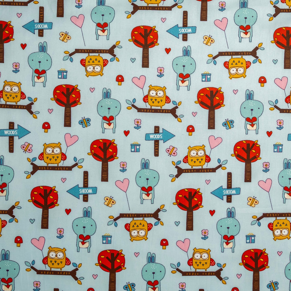 POPELÍN ESTAMPADO INFANTIL SUEÑOS DE BOSQUE AZUL