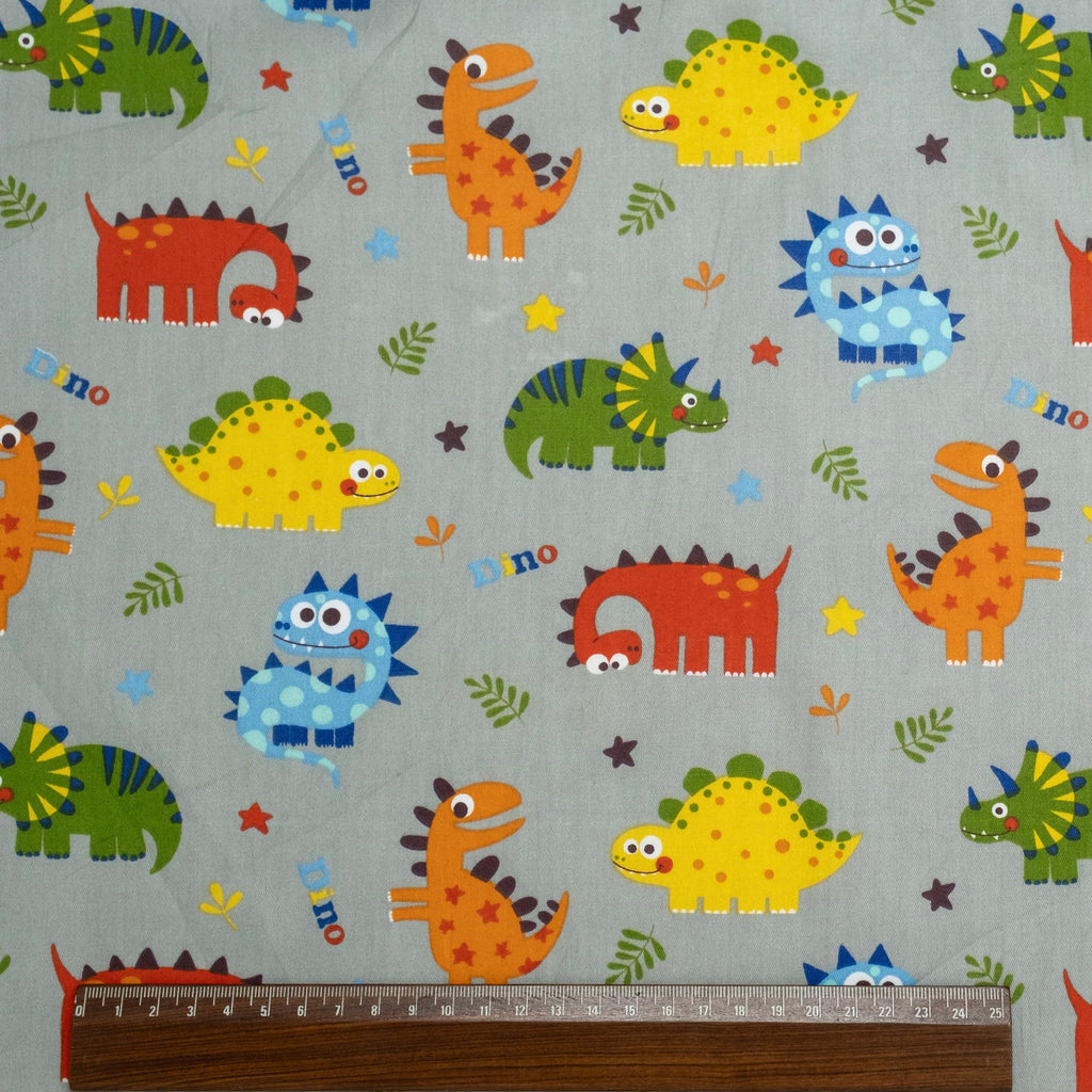 POPELÍN ESTAMPADO INFANTIL FUNNY DINOS GRIS