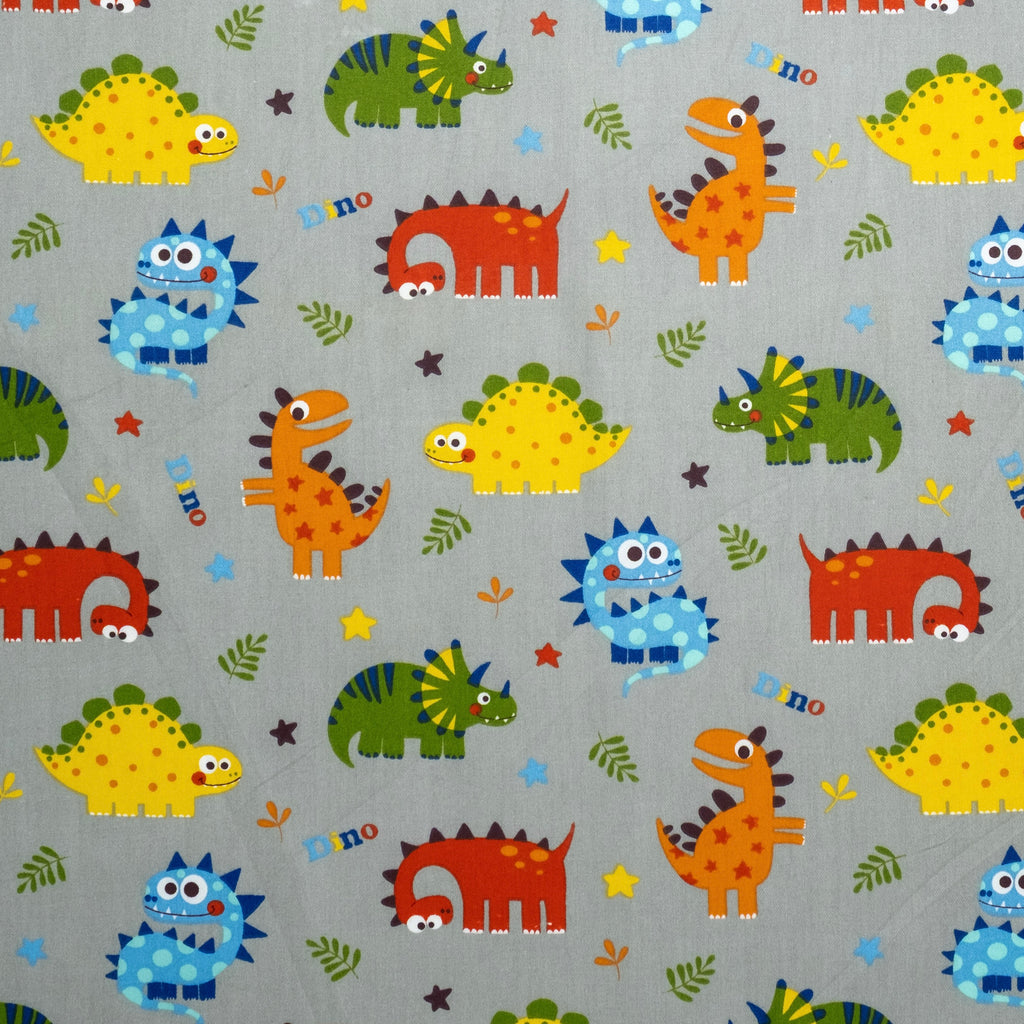 POPELÍN ESTAMPADO INFANTIL FUNNY DINOS GRIS