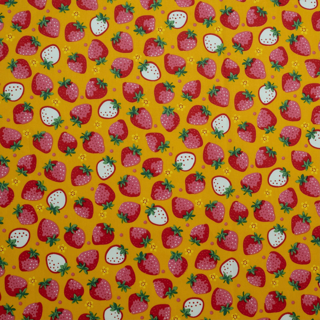 POPELÍN ESTAMPADO INFANTIL CAMPO DE FRESAS AMARILLO