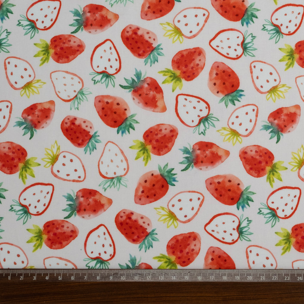 Jardin de fraises rouge imprimé en popeline pour enfants
