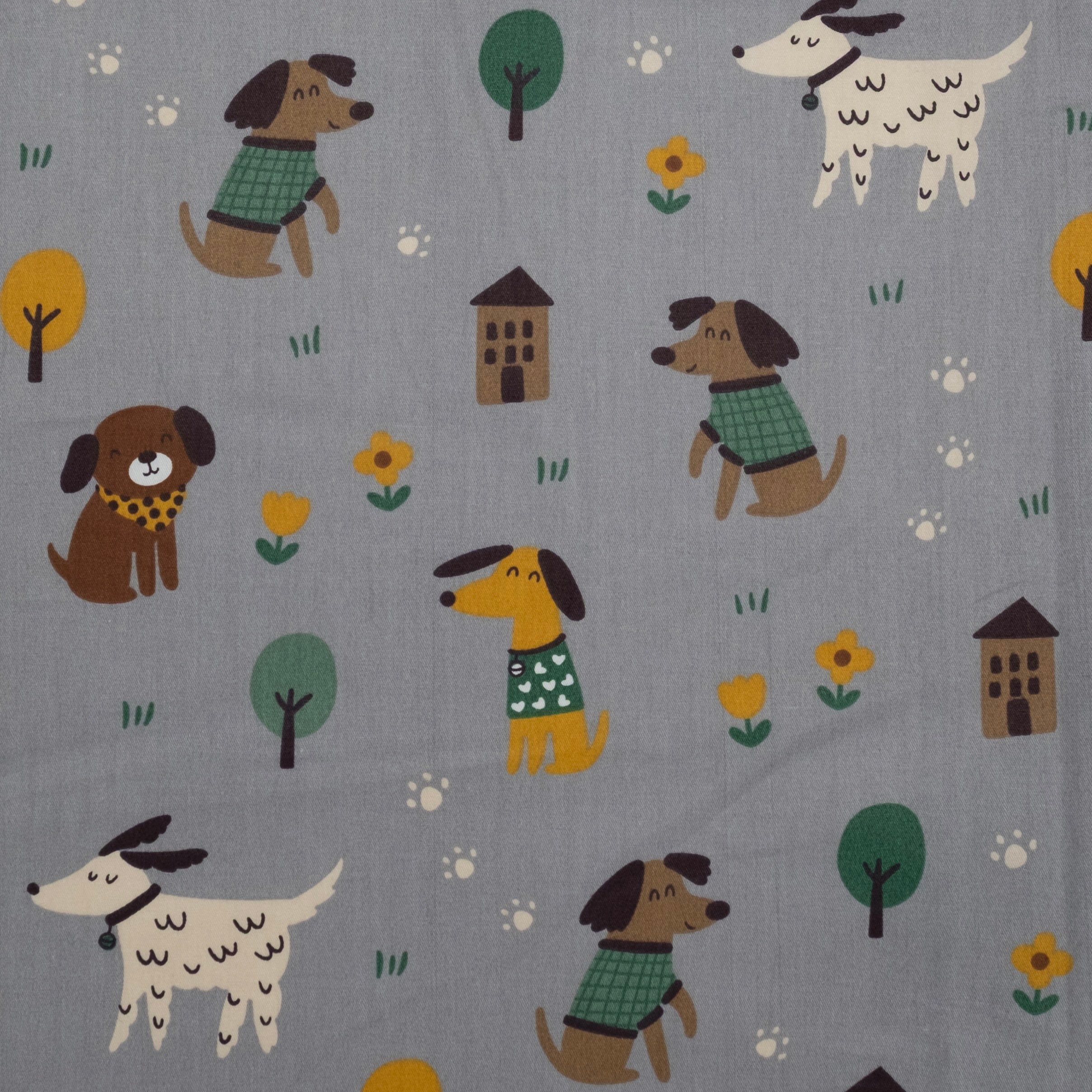 POPELÍN ESTAMPADO INFANTIL JARDÍN DE CASA GRIS