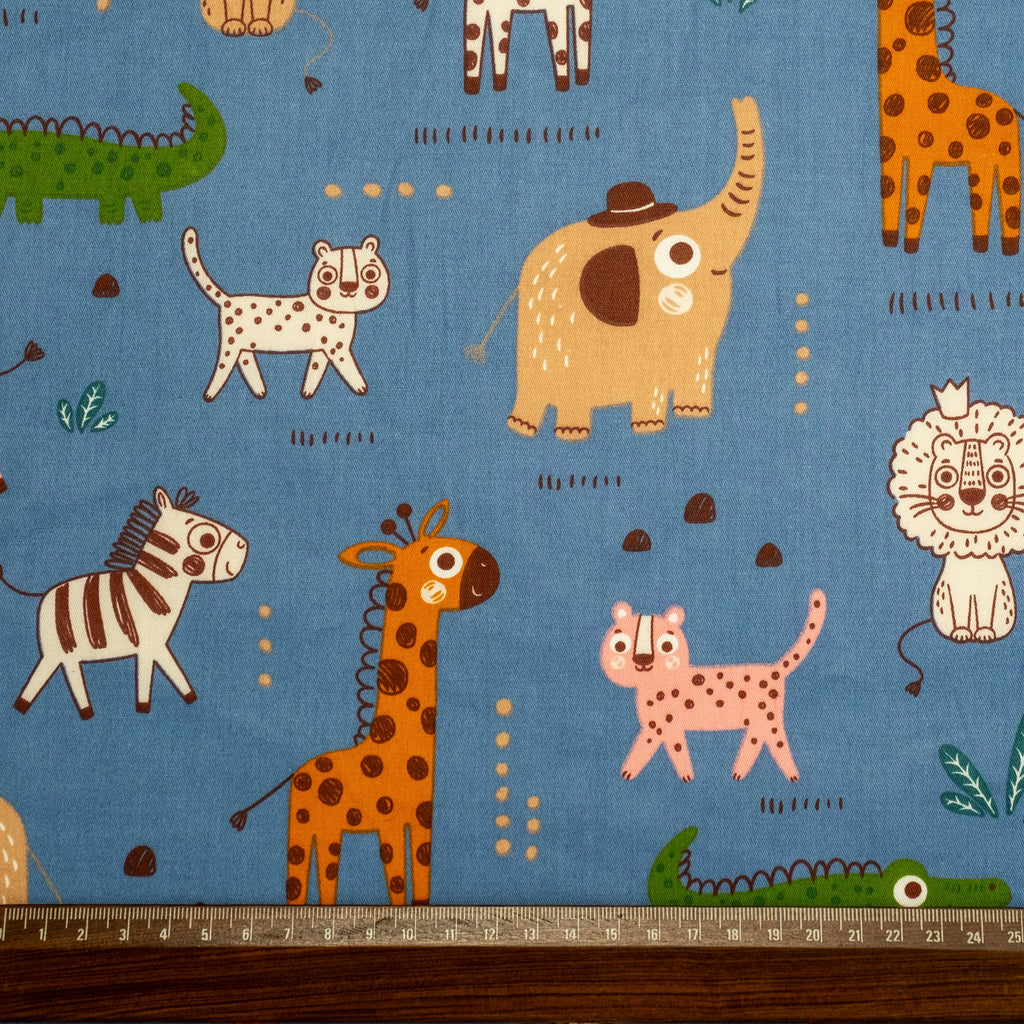 POPELÍN ESTAMPADO INFANTIL SAFARI AZUL